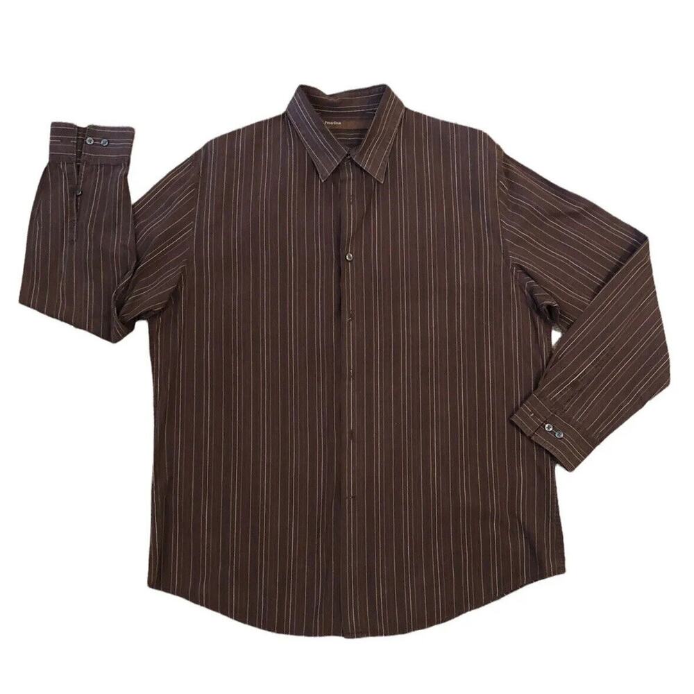 Perry Ellis Men's Dress Shirt Size XL Brown Striped-Button‎ Up 100% Cotton